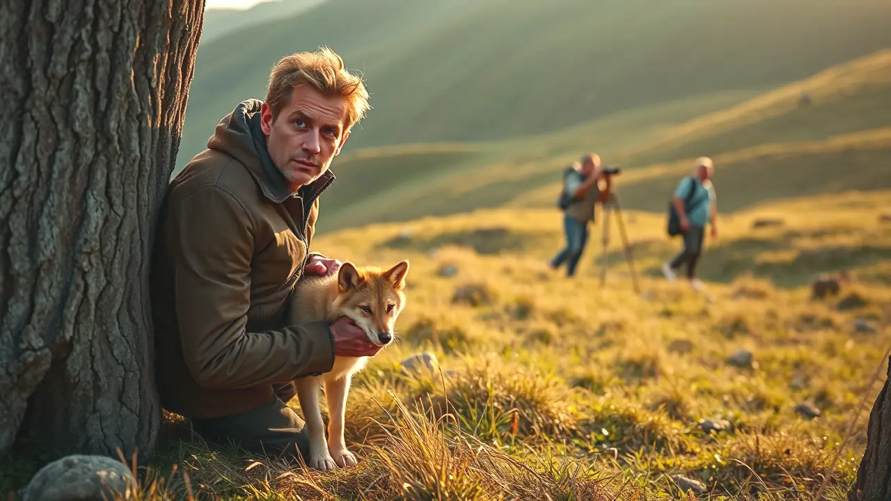 Un hombre observa a una loba en Cataluña