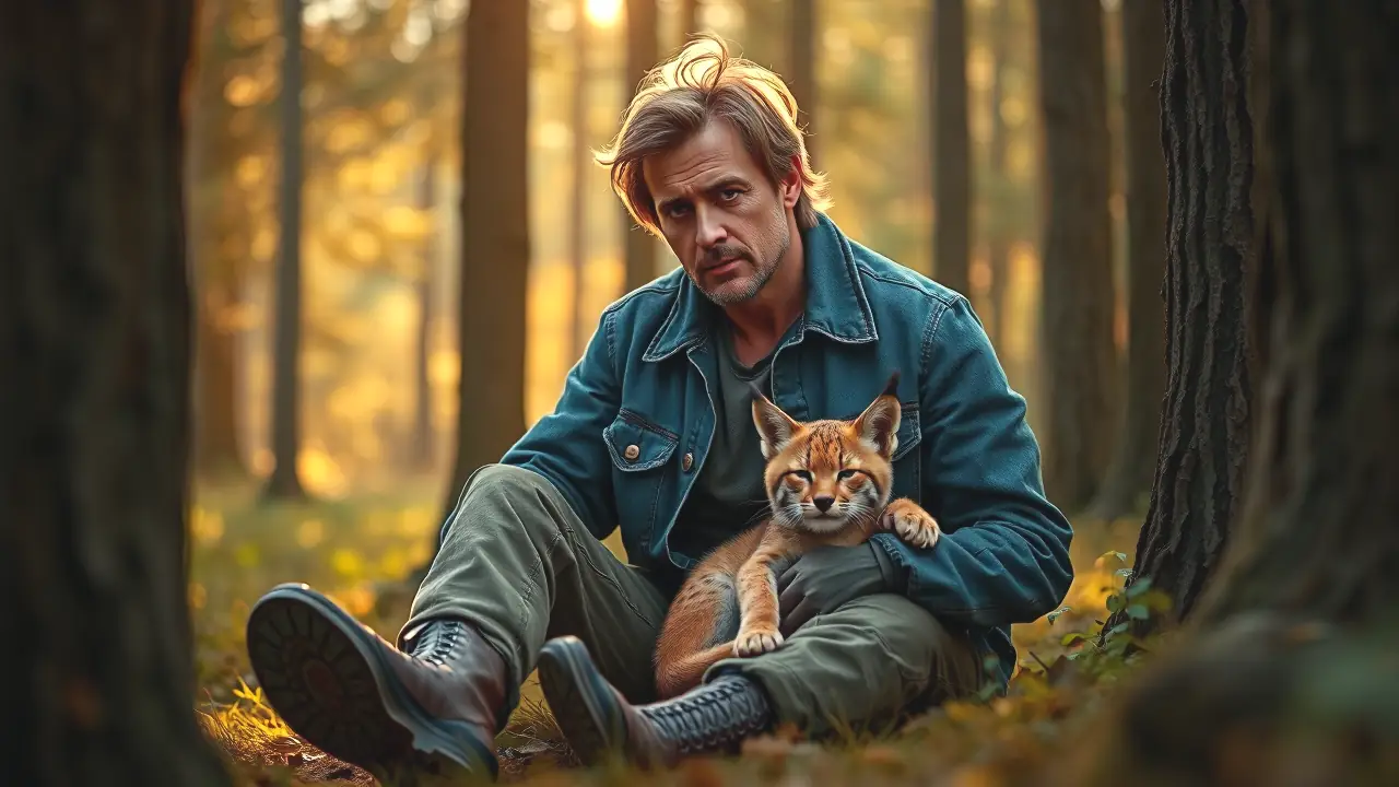 Un handler contempla un lince en el bosque