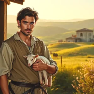 Un hombre español realista contempla su cordero