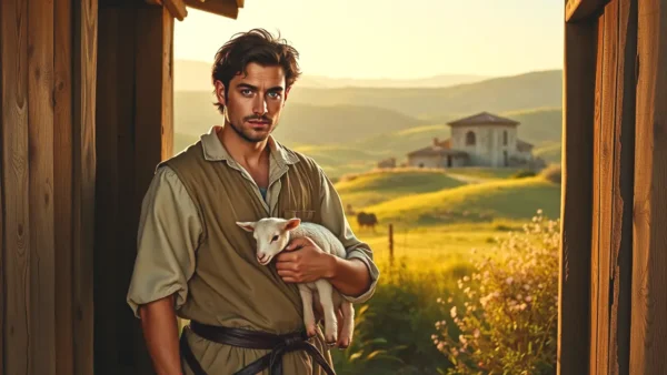 Un hombre español realista contempla su cordero