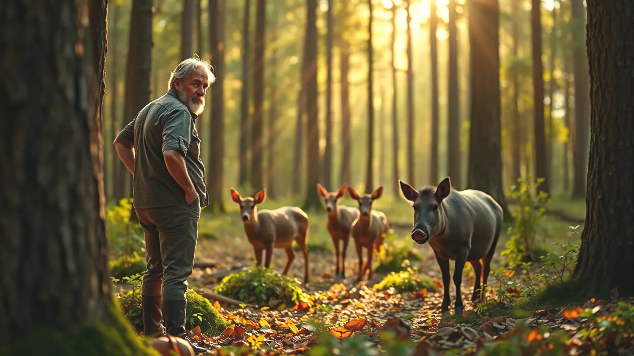 Fotógrafo observa animales en bosque europeo