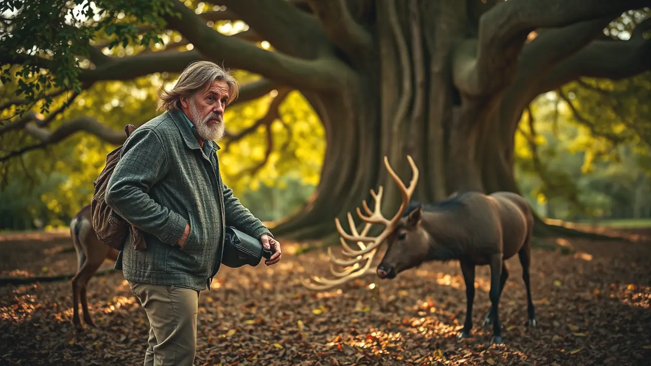 Un hombre observa la vida silvestre en bosque