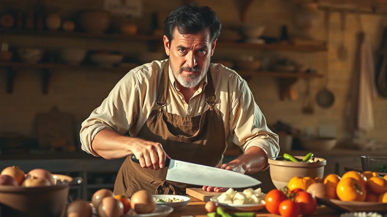 Cuchillo de Sierra: Versátil Herramienta para Cocina y Supervivencia 2 Un hombre español prepara verduras con habilidad