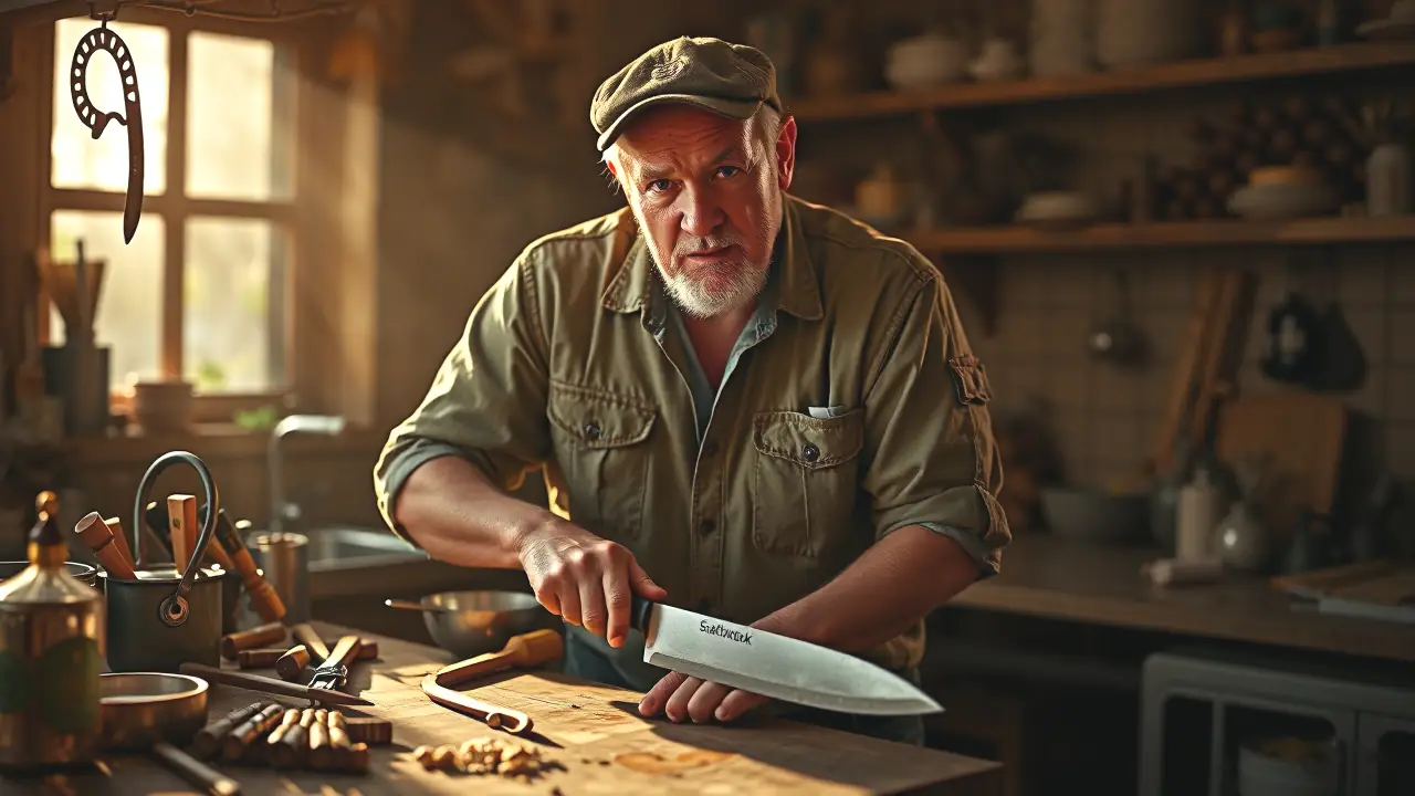 Cuchillo de Sierra: Versátil Herramienta para Cocina y Supervivencia 4 Un hombre curtido trabaja con precisión en su cocina