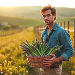 Espárragos Silvestres: Guía para Encontrar, Cosechar y Disfrutar 7 Un hombre pensativo recoge espárragos en España