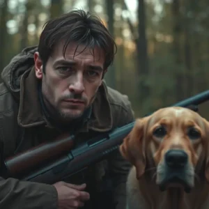 Un cazador melancólico se fotografía en bosque