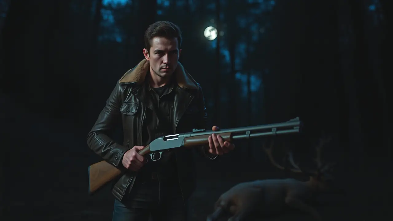 Un hombre robusto en la noche oscura