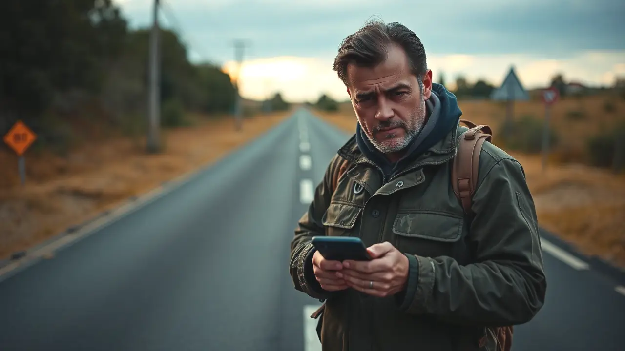 Un hombre contempla la ley en la carretera