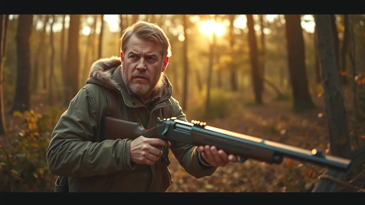 Un cazador contempla el bosque en España