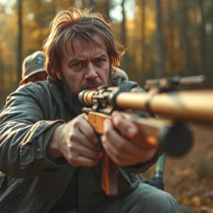 Un cazador español observa con determinación el bosque