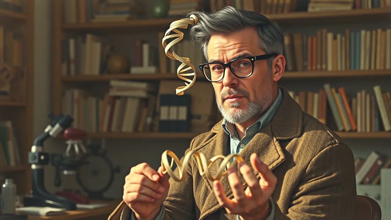 Un científico pensativo examina el ADN