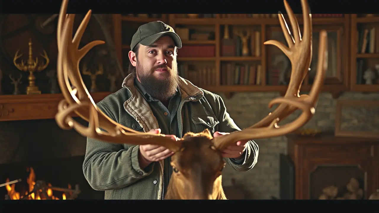 Un cazador orgulloso examina su impresionante trofeo de alce