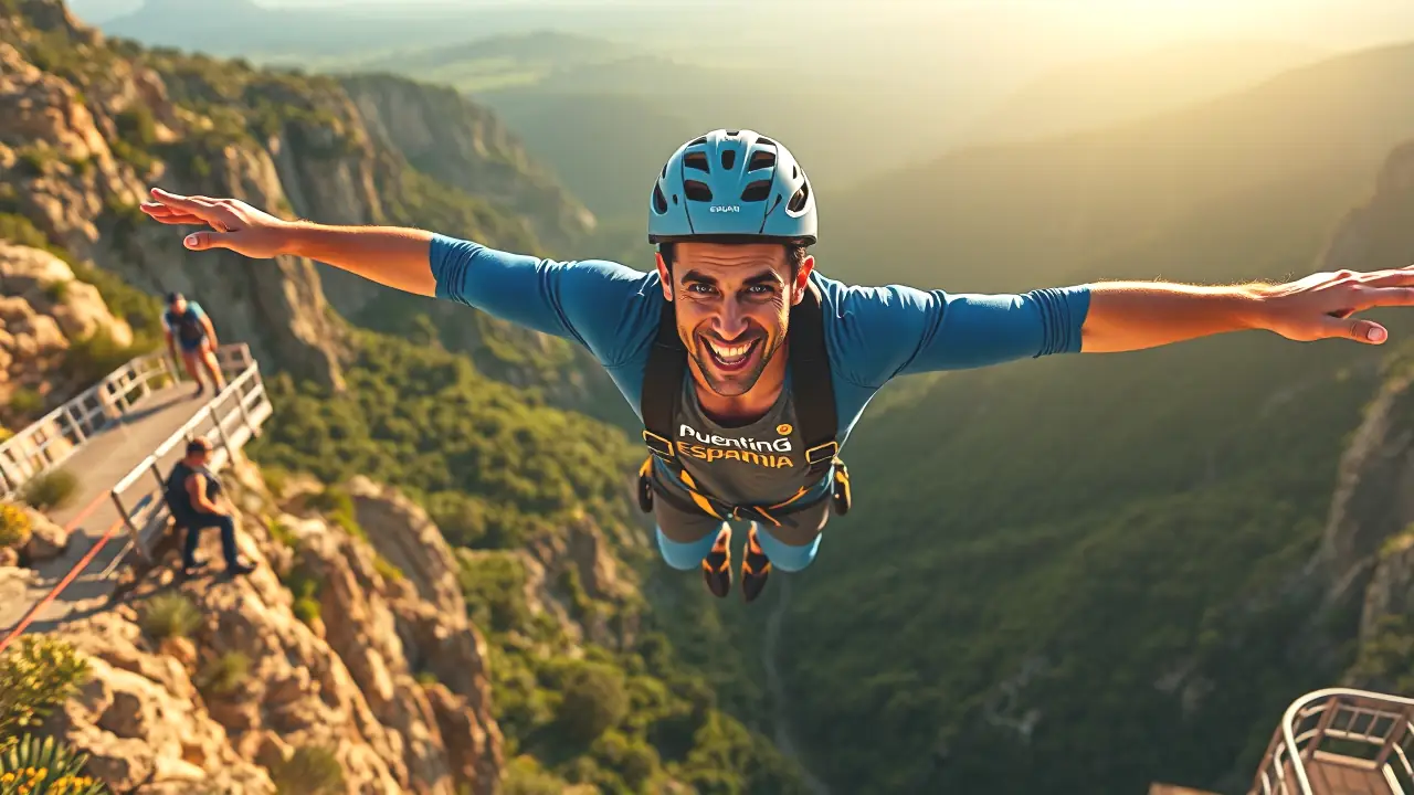 Puenting España: ¡Adrenalina y Naturaleza en Bungee Jumping! 6 Un hombre saltando en bungee en España