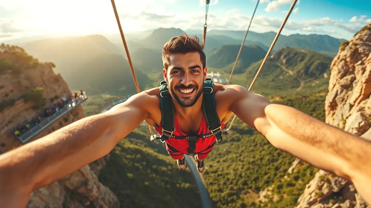 Puenting España: ¡Adrenalina y Naturaleza en Bungee Jumping! 7 Un joven español saltando en bungee en la naturaleza