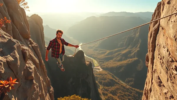 Puenting España: ¡Adrenalina y Naturaleza en Bungee Jumping! 1 Un hombre atlético salta en bungee jumping