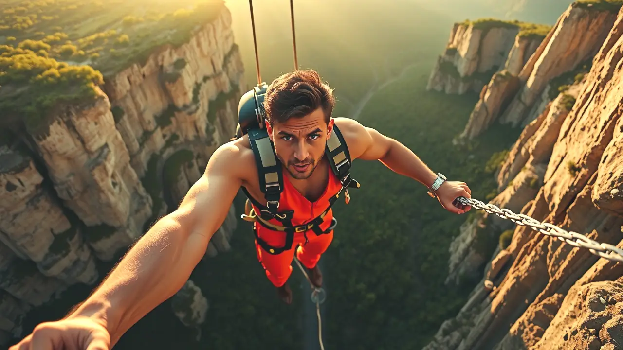Puenting España: ¡Adrenalina y Naturaleza en Bungee Jumping! 2 Un hombre atlético salta en Puenting España