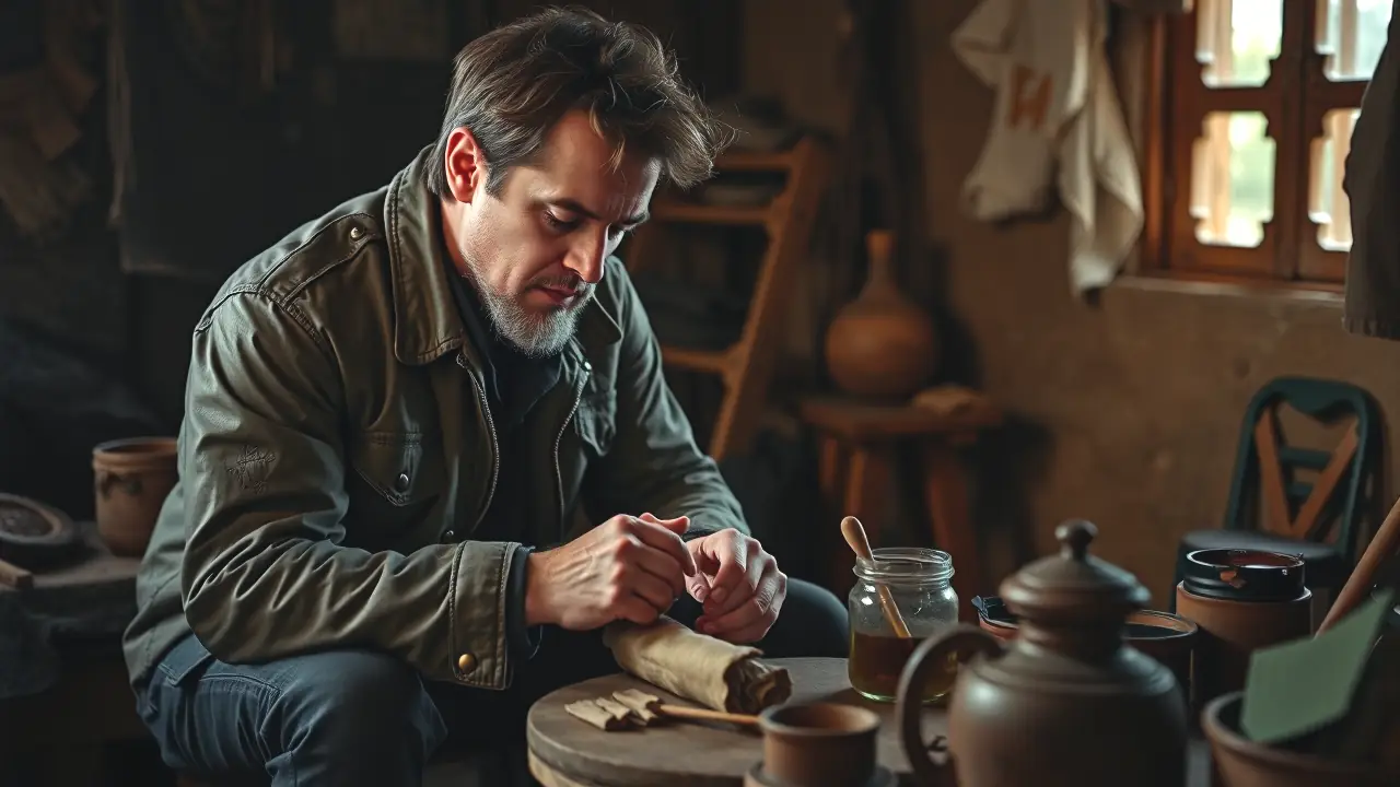 Un hombre examina el cerdo herido con urgencia