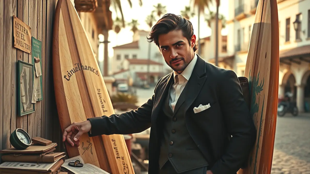 Un hombre elegante contempla un mapa histórico