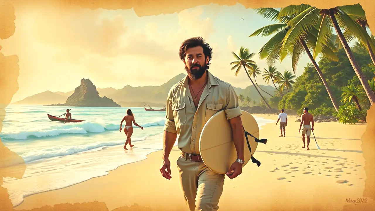 Explorador español contempla la cultura tahitiana serena