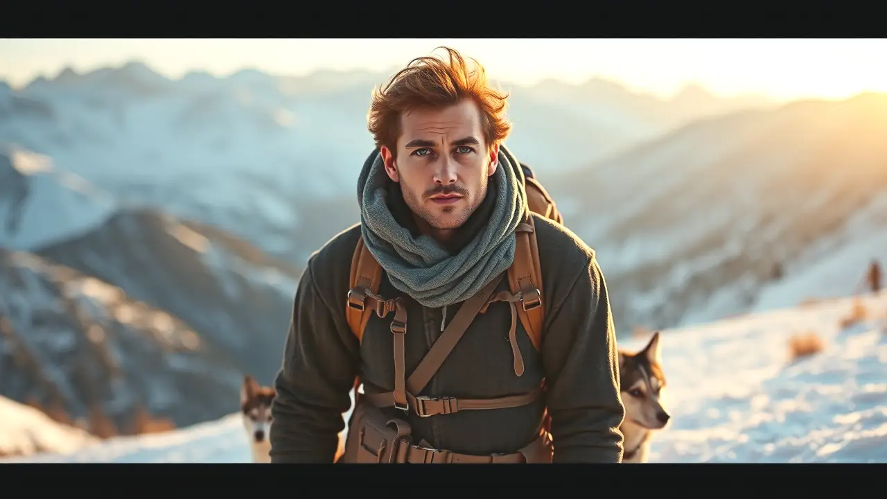 Un hombre robusto y su perro viajan en la nieve