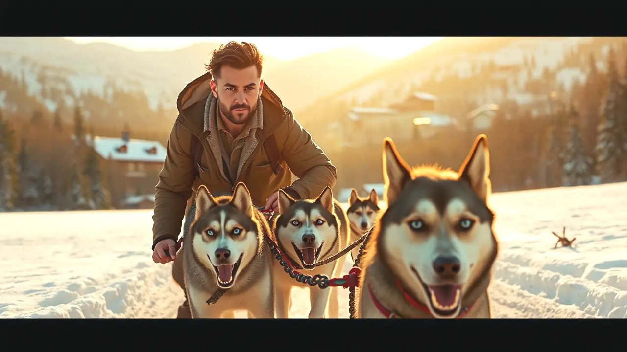 Un hombre robusto tira trineos nevados en invierno