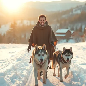 Un hombre atlético sonríe en la nieve