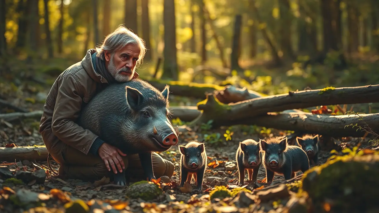 Un hombre observa a una joveza en el bosque