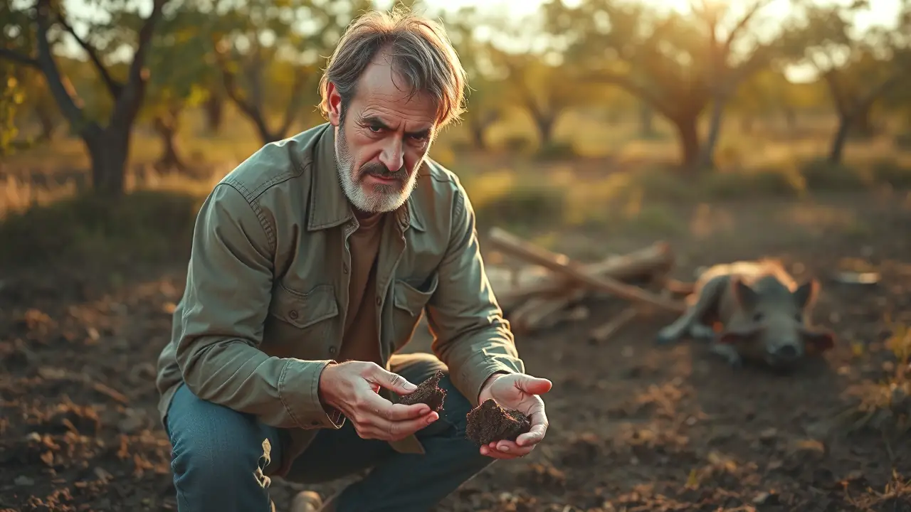Un fotógrafo examina el suelo con preocupación