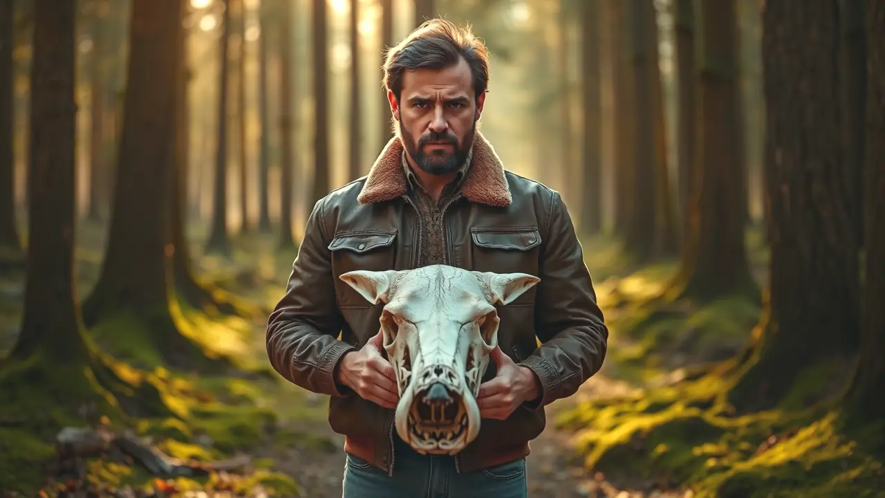 Un fotógrafo español contempla un cráneo de jabalí