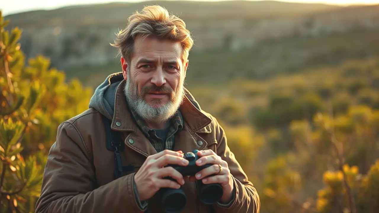 Un cazador observa a la jabalina en la tarde dorada