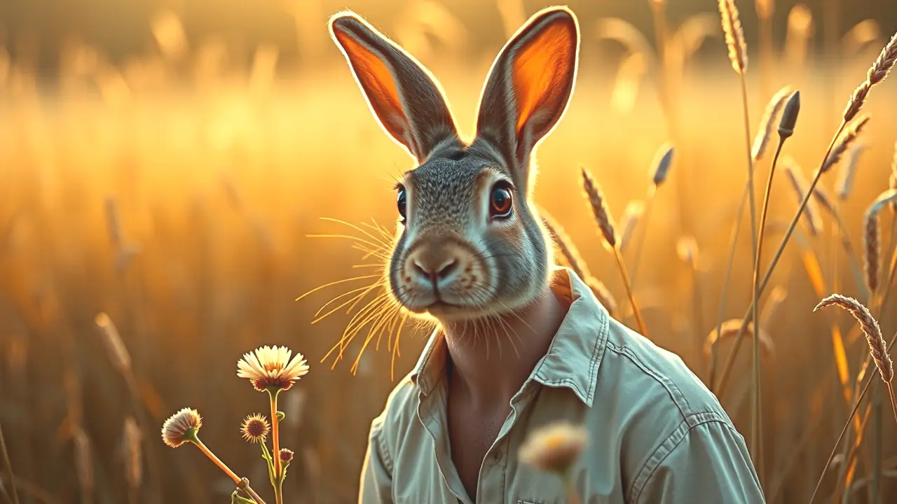 Un conejo español observa la luz dorada