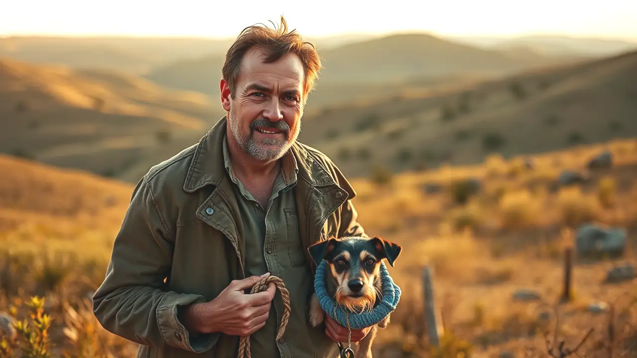 Un hombre español captura un conejo en la sierra