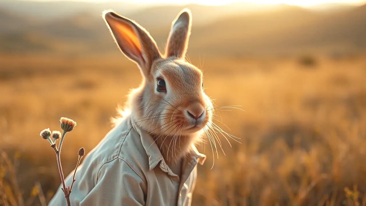 Conejo alerta en paisaje natural y sereno