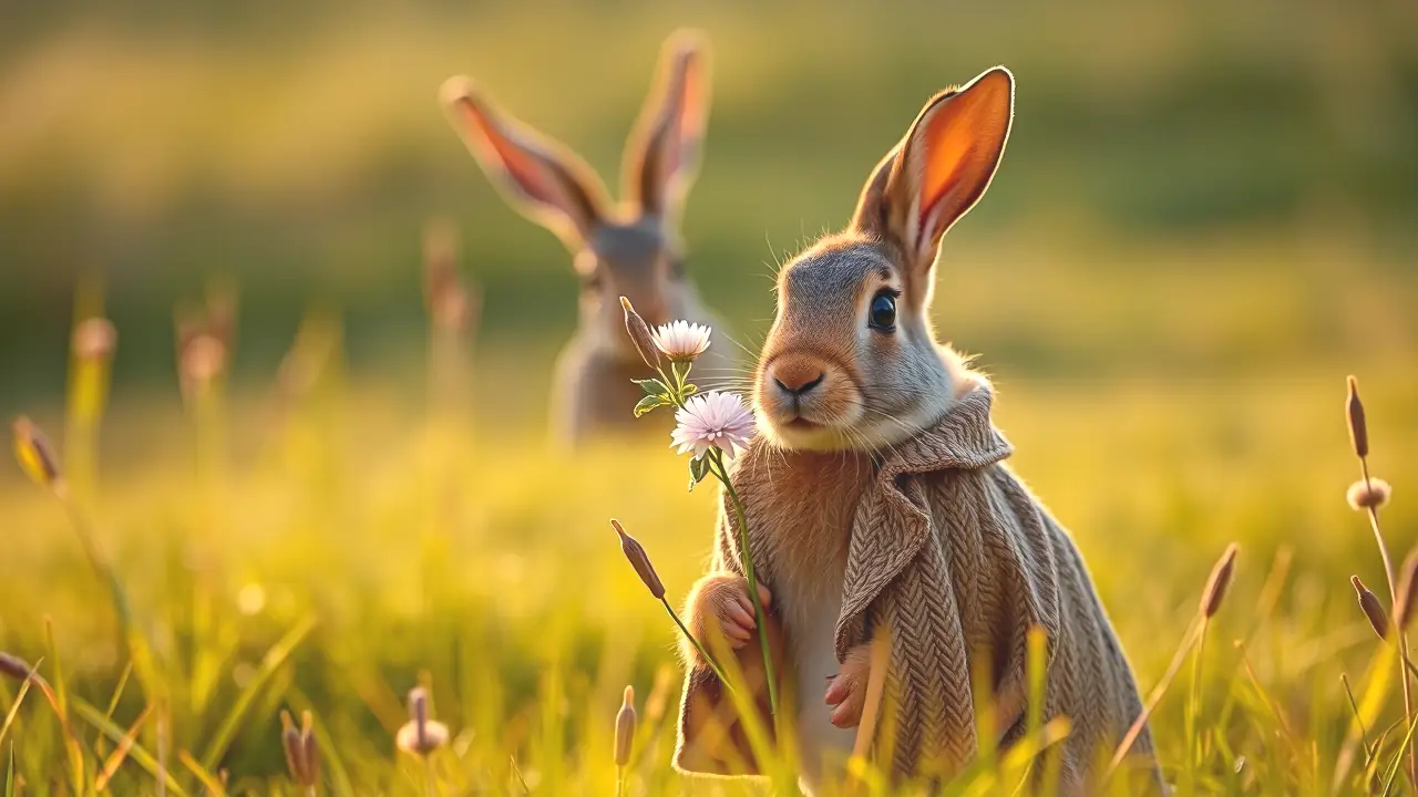 Un joven español observa un conejo en la sierra