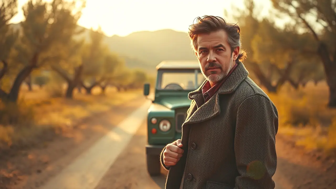 Un hombre español contempla el Land Rover en España