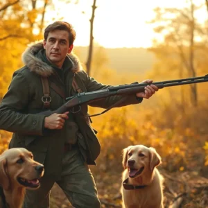Un cazador español realista observa el paisaje otoñal