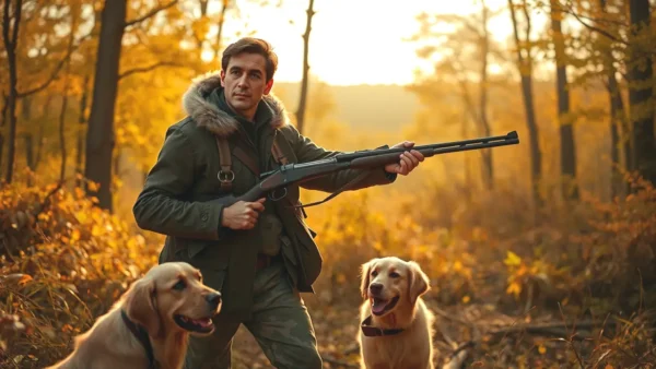 Licencia Caza Comunidad Valenciana: Precio Reducido y Batidas Gratuitas 1 Un cazador español realista observa el paisaje otoñal