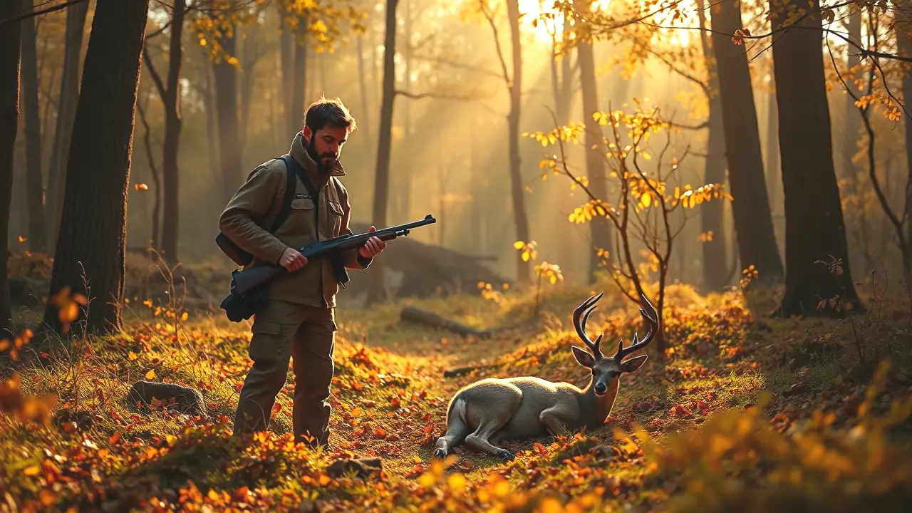 Licencia Caza Comunidad Valenciana: Precio Reducido y Batidas Gratuitas 4 Un hombre español ayuda a un guardabosques en bosque otoñal