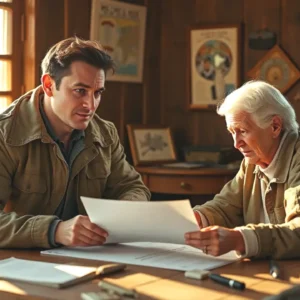 Un hombre español ayuda a una anciana