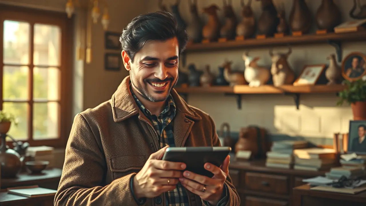 Un hombre español sonríe frente a un tablet