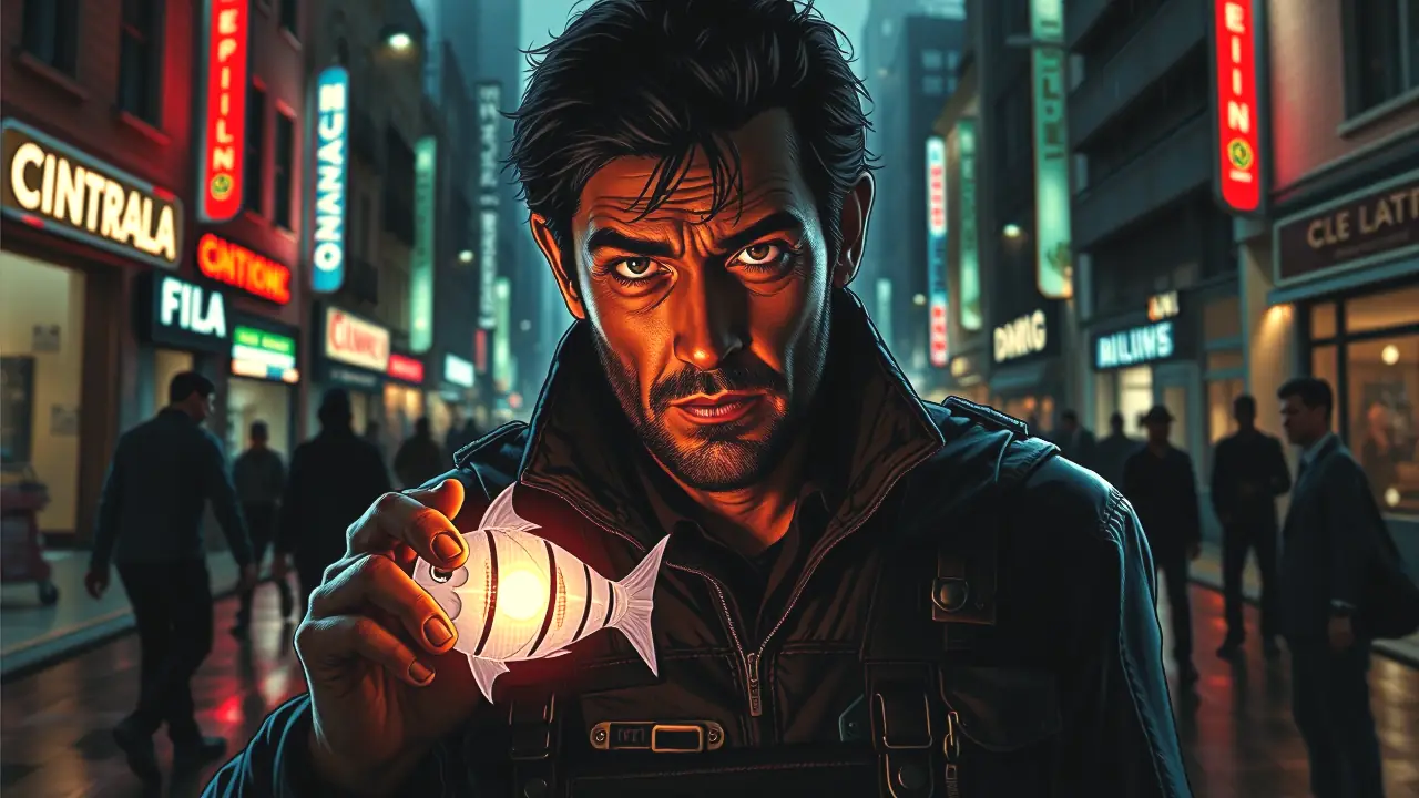 Lucio, en sombras, empuña un dispositivo brillante