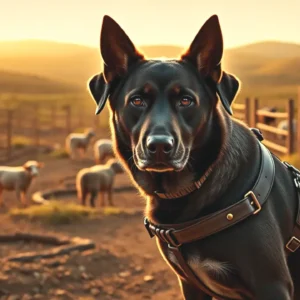 Un perro pastor español contempla la granja serena