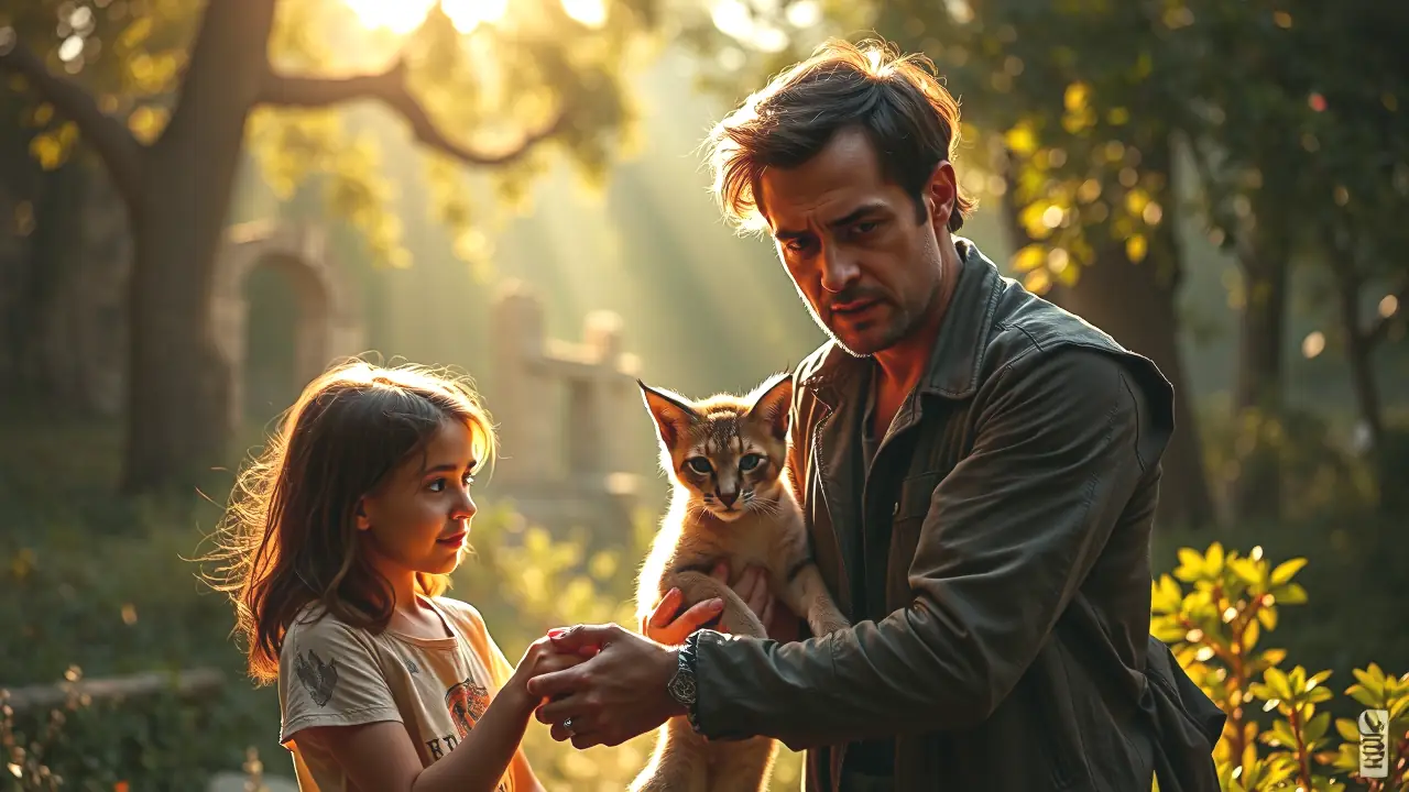 Un hombre español ayuda a una niña con un lince