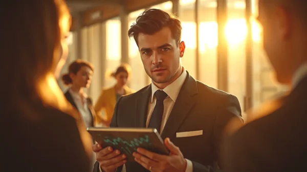 Un hombre contemplativo observa datos en Barcelona