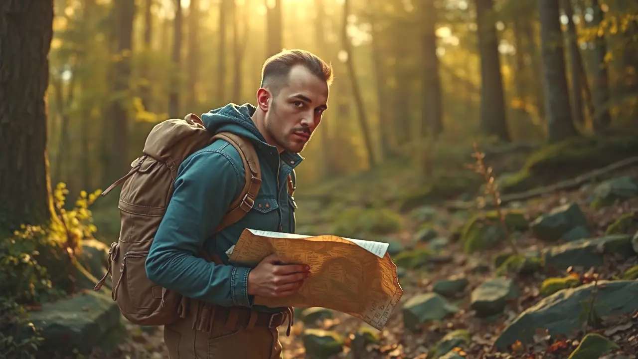 Un hombre robusto explora el bosque con esperanza