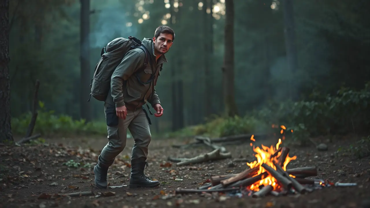 Un hombre robusto se prepara en el bosque