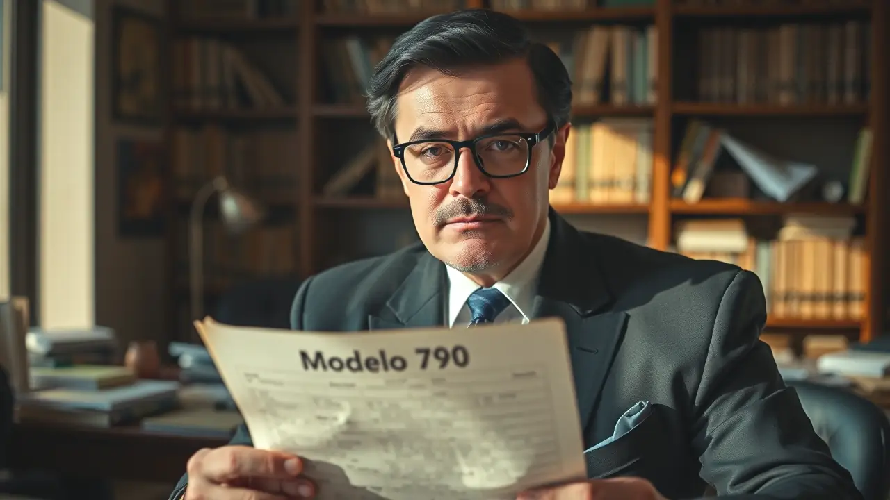 Un hombre serio examina un formulario en oficina