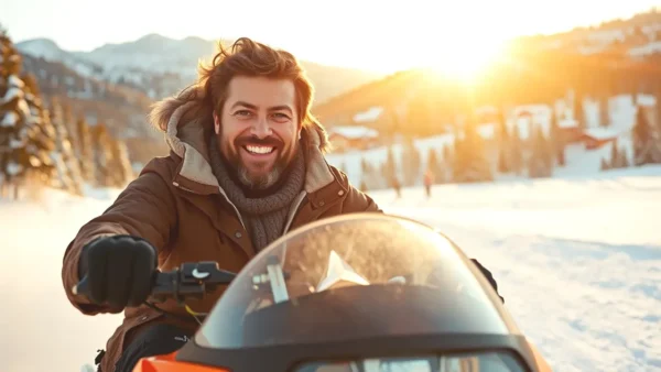 Un hombre robusto disfruta la nieve y el sol