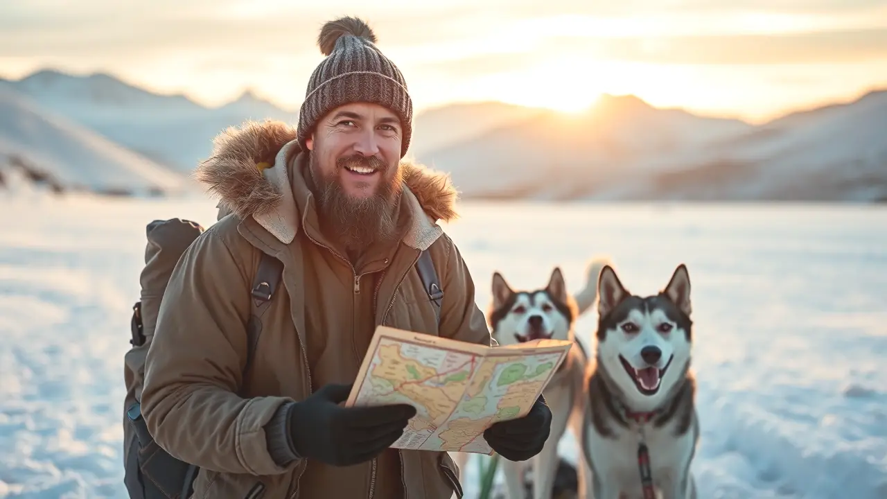Un hombre robusto explora la nieve con su equipo