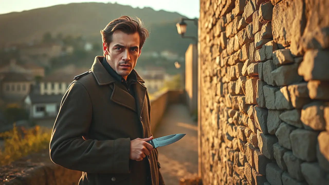 Un hombre español serio observa la España rural